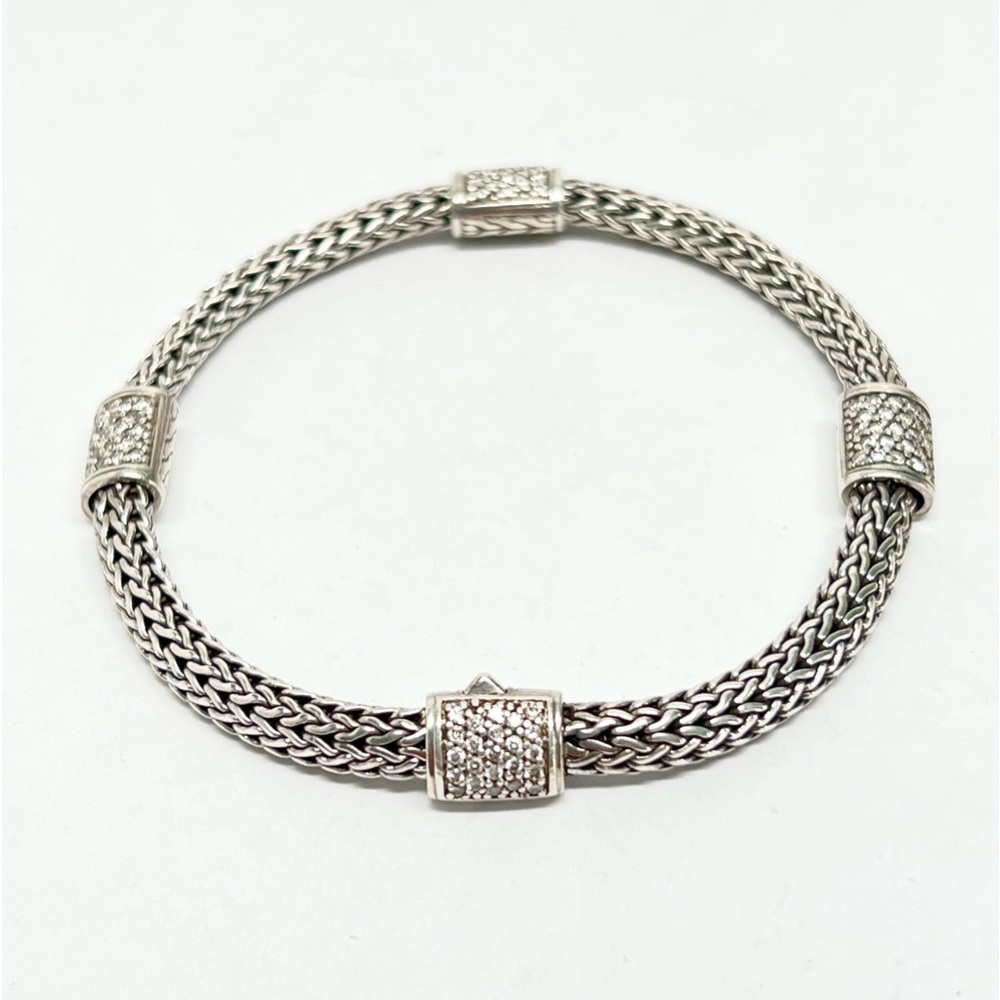 John Hardy Four Diamond Station Classic Chain Bracelet .925